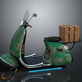 Green Modern Scooter With Cardboard Boxes And Blue Light Effects For Delivery