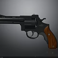 3D Rendered Revolver With Black Metal Body And Wooden Grip Design