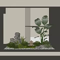 Serene Indoor Landscape With Green Plants Stones Small Pavilion And Built In Design