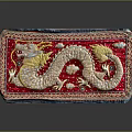Red Rectangular Lifestyle Pouch With Exquisite Yellow Dragon Embroidery And Blue Border 3d model