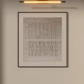 Textured Abstract Painting With Geometric Lines In Black Frame Hanging On Wall