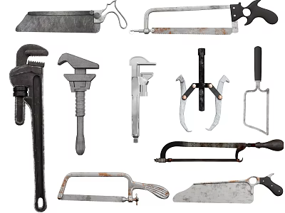 Different Types of Hardware Tools Including Saws Wrenches Pliers And Calipers 3d model