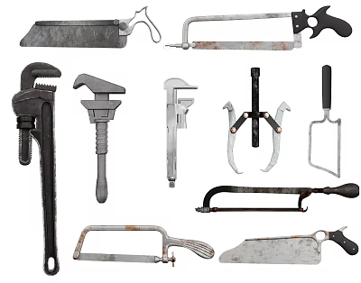 Different Types of Hardware Tools Including Saws Wrenches Pliers And Calipers 3d model