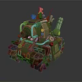 Green Heavy Military Tank Weapon With Tracks Multiple Cannons Mechanical Design