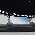 Modern Audi Car Display Area With Large Screen Lighting And Blue Gold Vehicles