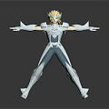 Male Warrior Figure in Silver Armor with Golden Hair Standing Dynamic Pose 3D Render