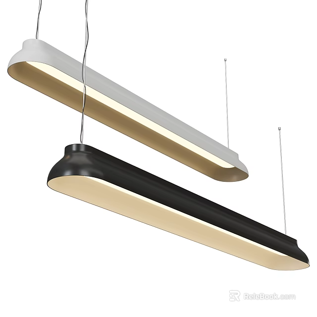 Two Sleek Modern Long Strip Ceiling Lights With Black White Design And Warm LED Glow 3d model 