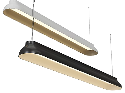 Two Sleek Modern Long Strip Ceiling Lights With Black White Design And Warm LED Glow 3d model