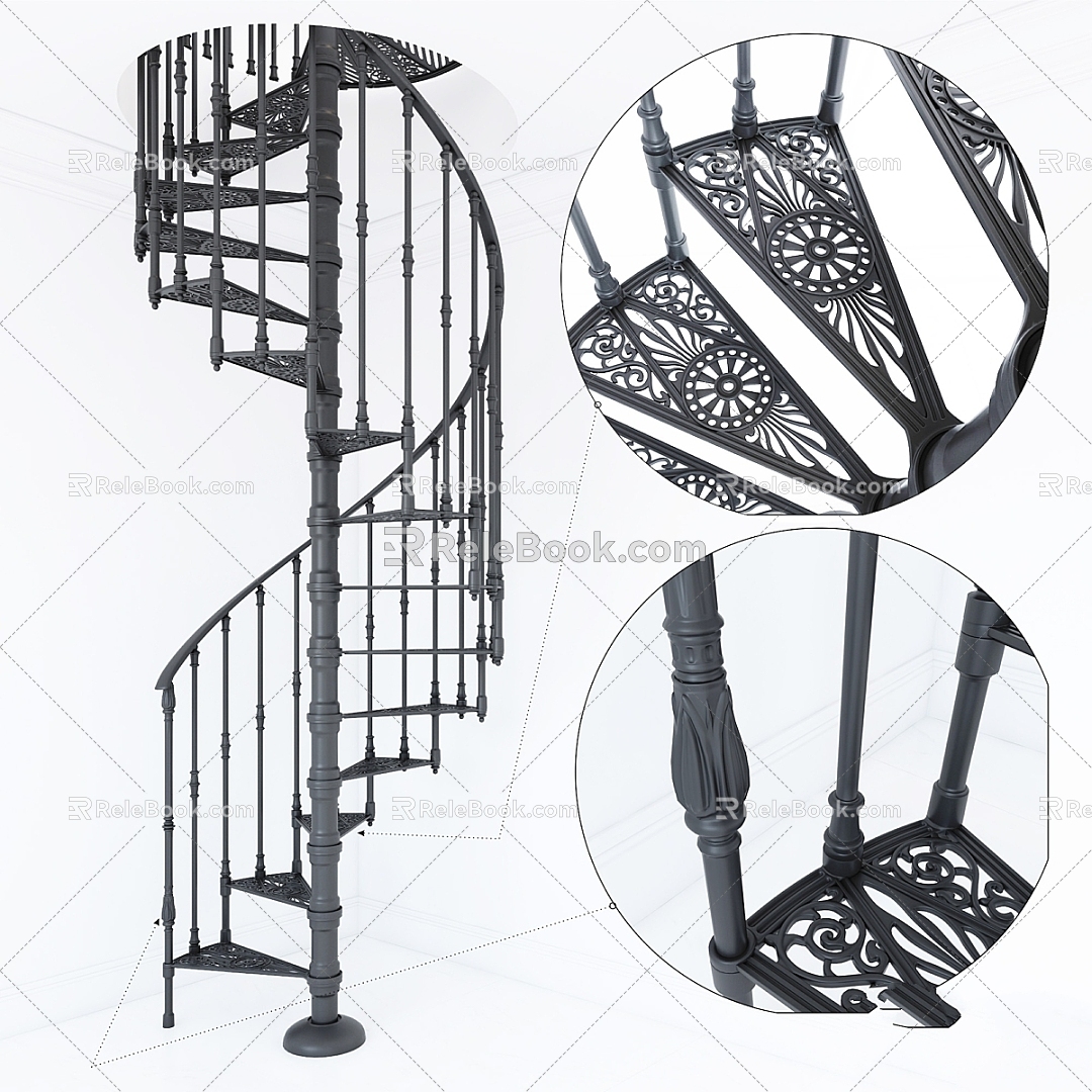 vintage staircase spiral staircase cast iron forging 3d model