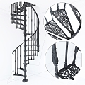 vintage staircase spiral staircase cast iron forging 3d model