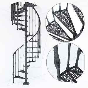 vintage staircase spiral staircase cast iron forging 3d model