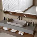 Modern Bathroom Vanity Cabinet With Large Mirror Under Mount Basin Towels And Toiletries