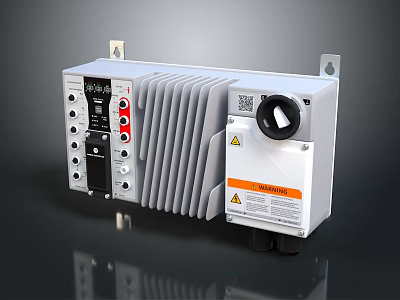 Digital Device Controller With Heat Sink Knob Ports Caution Label And QR Code 3d model