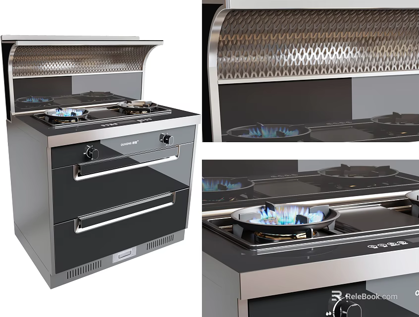 Modern Kitchen Appliances With Gas Stove Range Hood And Drawer Design 3d model 