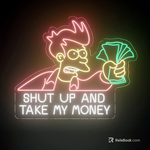Neon Decorative Light With Cartoon Character Holding Money And Vibrant Colorful Design 3d model 