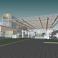 Modern Architectural Design Featuring Wooden Canopy Glass Facade And Open Plaza