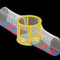 Fun Playground Equipment With Yellow Frame Net Structure Circular Patterns And Red Blue Stripes 3d model