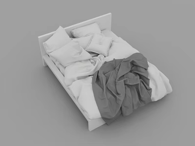 Double Bed with White Headboard White Pillows and Gray Blanket in Casual Bedding Setup 3d model