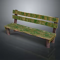 Outdoor Wooden Chair With Green And Brown Stripes And Simple Backrest Design