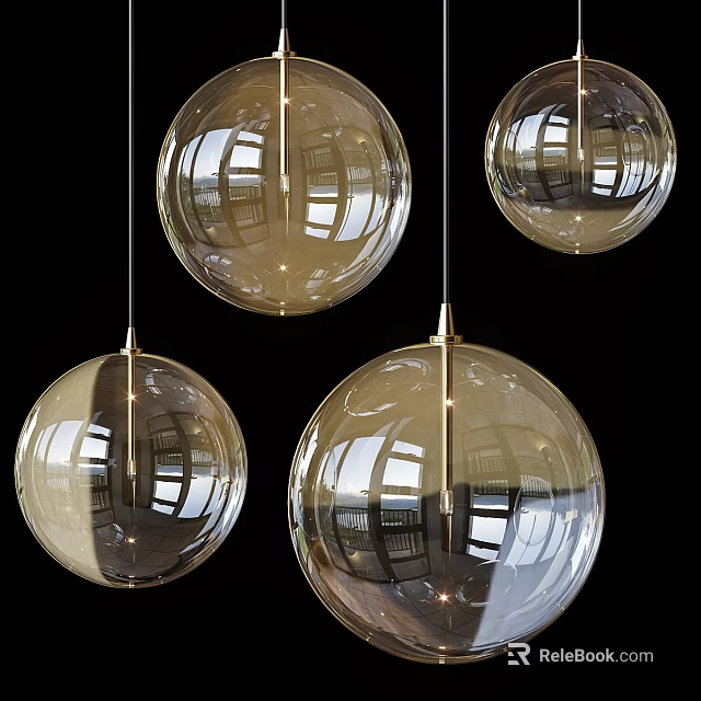 Transparent Glass Ball Chandeliers With Metal Frames Hanging In Modern Interiors 3d model 