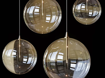 Transparent Glass Ball Chandeliers With Metal Frames Hanging In Modern Interiors 3d model