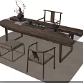 Natural Wooden Tea Table and Chairs with Tea Set Vase and Books on Carpet