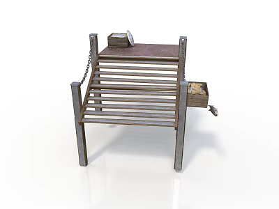 Metal Frame Shelf With Wooden Slats Chain And Small Storage Box 3d model
