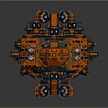 Futuristic Orange Sci Fi Spaceship With Multiple Cannons And Mechanical Details
