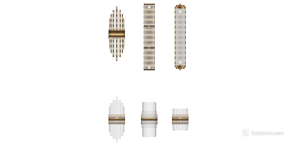Elegant Modern Wall Lamps With Striped Glass Shades And Metal Frames 3d model 