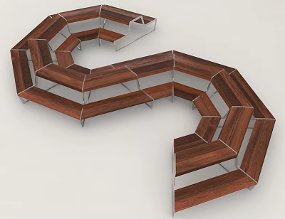 Modern Outdoor Chair With Spiral Wooden Design And Curved Modular Structure 3d model