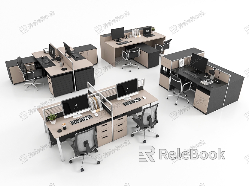 Office desk and chair combination model