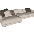 Modern Beige Sectional Sofa with Various Textured Pillows and Comfortable Upholstered Design 3d model
