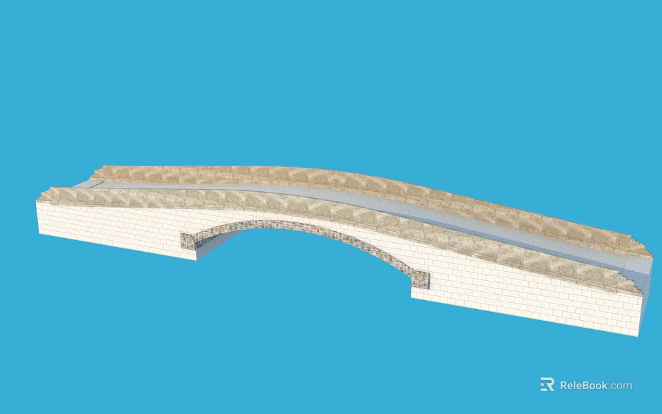 Light Colored Stone Arch Bridge With Curved Structure And Masonry Design 3d model 