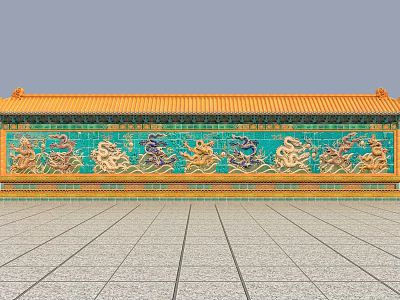 Classical Garden Landscape With Orange Roof Green Wall And Dragon Carvings 3d model