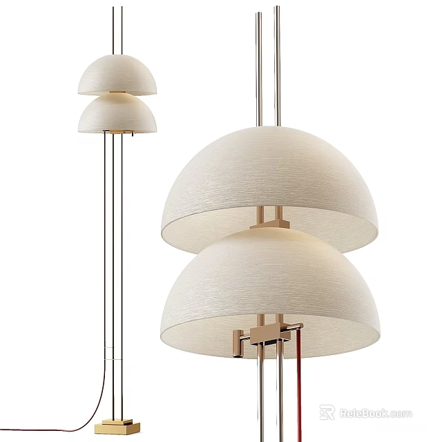 Modern Floor Lamp With White Fabric Double Dome Shade And Metal Stand 3d model 