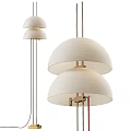 Modern Floor Lamp With White Fabric Double Dome Shade And Metal Stand