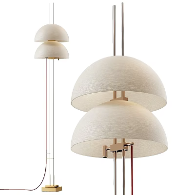 Modern Floor Lamp With White Fabric Double Dome Shade And Metal Stand 3d model