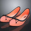 Coral Peach Flat Shoes With Round Toe Black Bow Orange Lining White Polka Dot Insole