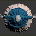 Elegant Blue Vintage Dress With Bell Sleeves Fitted Waist And Pink Ruffled Skirt