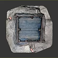 Ancient Archaeological Excavation Site With Square Wooden Structure And Pottery Fragments