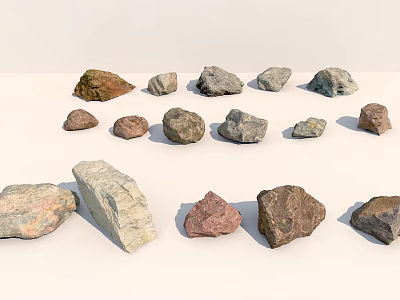 Various Natural Stones And Wood Pieces Showcasing Diverse Textures Sizes And Natural Colors 3d model