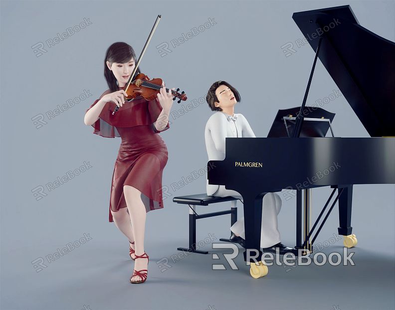 Modern Double Musical Instrument Playing Piano Musical Instrument Music Performance Piano Piano Violin Ensemble model