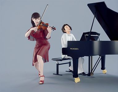 Modern Double Musical Instrument Playing Piano Musical Instrument Music Performance Piano Violin Ensemble 3d model