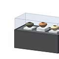 Black Display Cabinet With Transparent Glass Cover And Ceramic Vases On White Bases