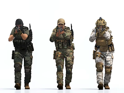 Game And Movie Characters As Tactical Soldiers With Combat Gear Different Uniforms And Weapons 3d model