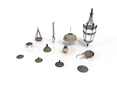 Diverse Lighting Fixture Set With Various Pendant Lamps Wall Lights And Decorative Designs 3d model