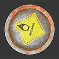 Stacked Drum Lids With Yellow Hazardous Label And Red Stained Surfaces