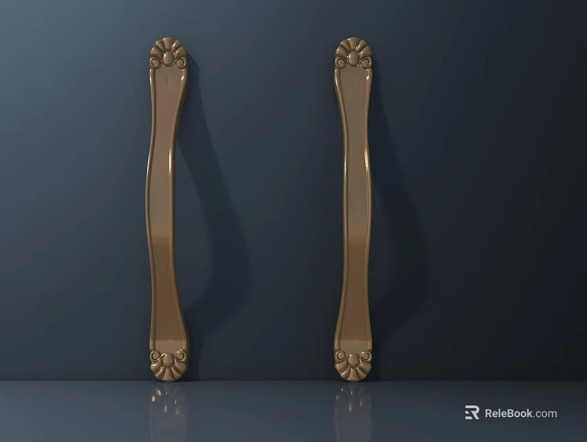Shiny Golden Decorative Door Handles With Ornate Patterns On Dark Background 3d model 