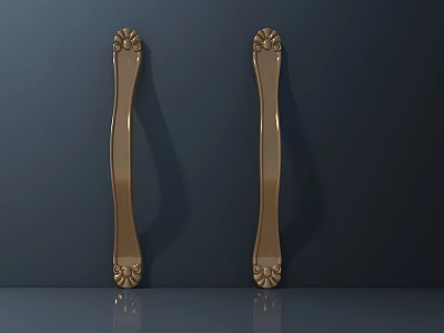 Shiny Golden Decorative Door Handles With Ornate Patterns On Dark Background 3d model