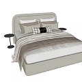 Modern Upholstered Double Bed With Soft Plaid Pillows And Side Nightstand Design 3d model